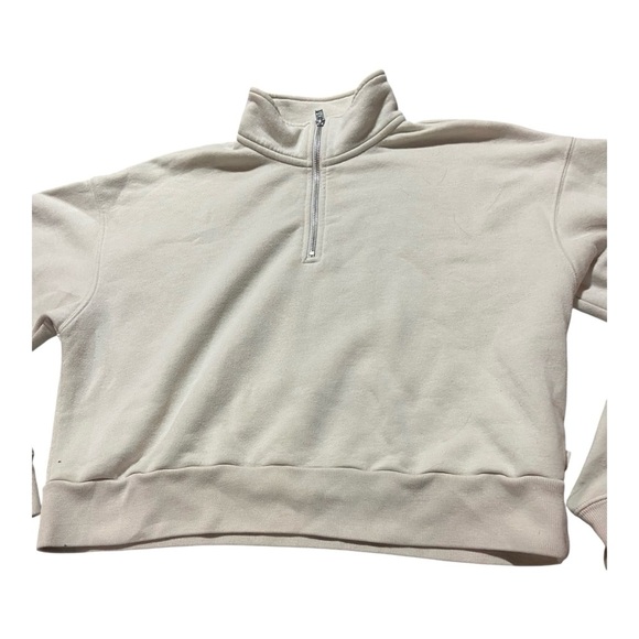 Aritzia TNA Cozy Fleece Half Zip Cream Sz L - Picture 2 of 6